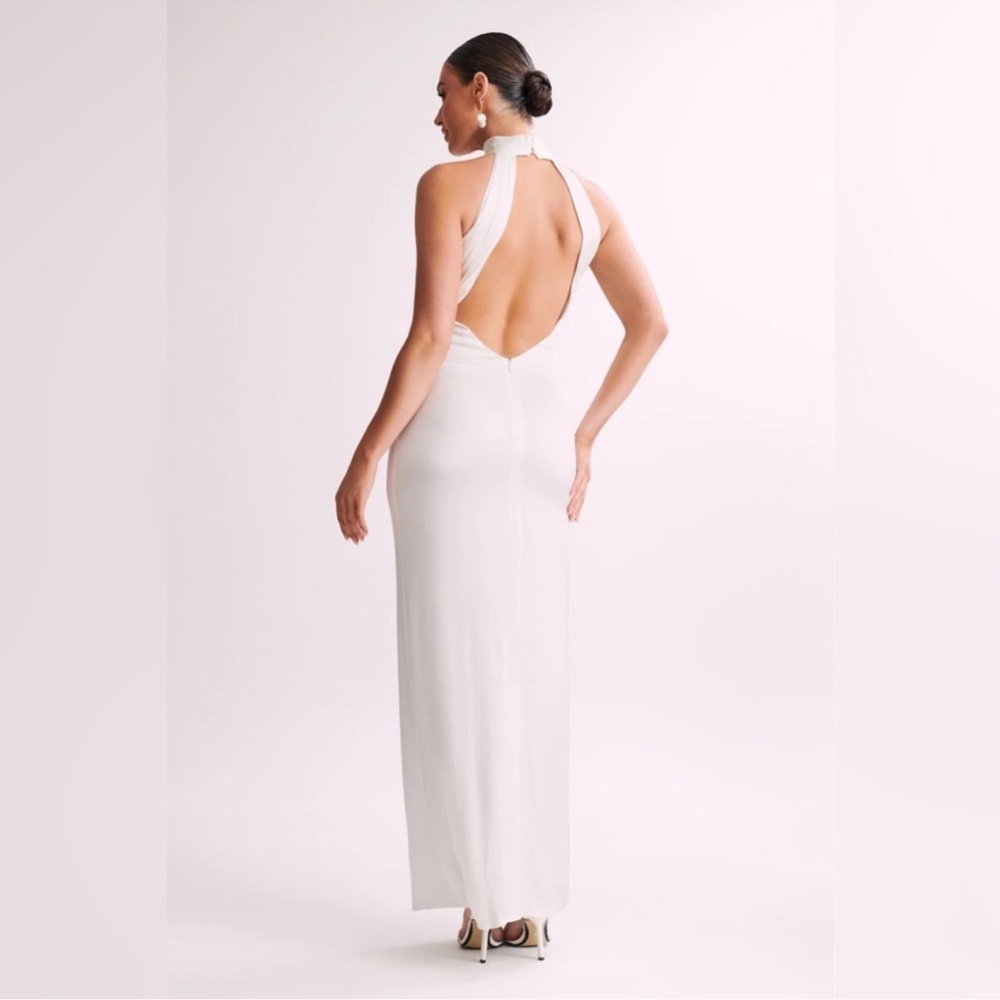 Meshki - Claire Satin Drape Back Maxi Dress (White)